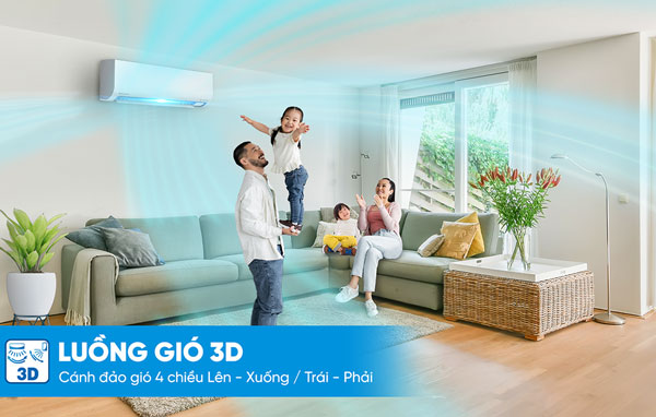 Luồng gió 3D với cánh đảo gió 4 chiều lên xuống, trái phải tự động